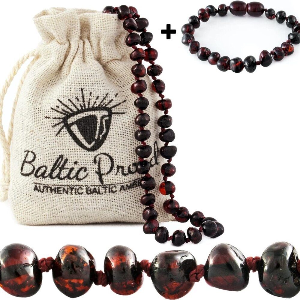 Amber Necklace And Bracelet Gift Set Unisex Cherry - Certified Premium Quality R